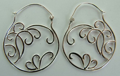 Sterling Silver Earring Ear Hoops Scroll Design Art Nouveau x 1pr