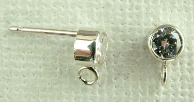 Sterling Silver Earring Ear Stud Cubic Zirconia CZ 4mm 6mm Rub Over Loop x 1pr