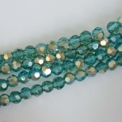 Crystal Faceted Round Green 3mm Transparent Teal n Gold Chinese  Bead x 100