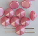 Pyramid Hex Pink 12mm Alabaster Pastel Pink 02010-25008 Czech Glass Beads x 12