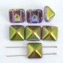 Pyramid Square Green 6 12 mm Crystal Magic Orchid 00030-95000 Czech Glass Beads