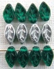 Leaf H 10 mm Green Emerald Silver 50730-27000 Czech Glass Bead x 25