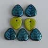 Leaf H Heart Green Op Olivine Blue Iris br53400 Czech Bead Charm x 50