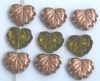 Leaf V Maple Green Peridot Copper 03400 Czech Glass Beads x 5