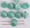 Pyramid Hex Green 12mm Turquoise Green Shimmer 63120-14400  Czech Glass Beads x 12