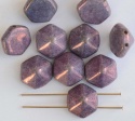 Pyramid Hex Purple 12mm Alabaster Vega 02010-15726 Czech Glass Beads x 12