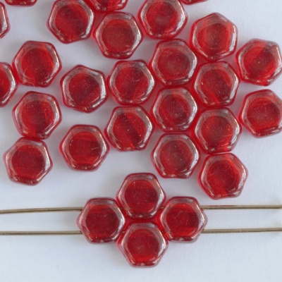 Honeycomb Red Tr Ruby Shimmer 90080-14400 Czech Glass Beads x 30