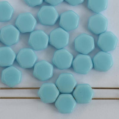 Honeycomb Blue Op Turquoise Blue 63030 Czech Glass Beads x 30