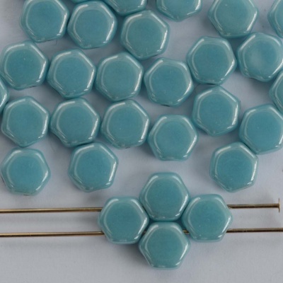 Honeycomb Blue Op Turquoise Blue Shimmer 63030-14400 Czech Beads x 30