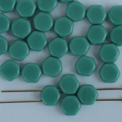 Honeycomb Green Opaque Green Turquoise 63120 Czech Glass Beads x 30