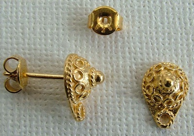 Vermeil Sterling Silver Gold Plated Earring Ear Stud Duchess x 1pr