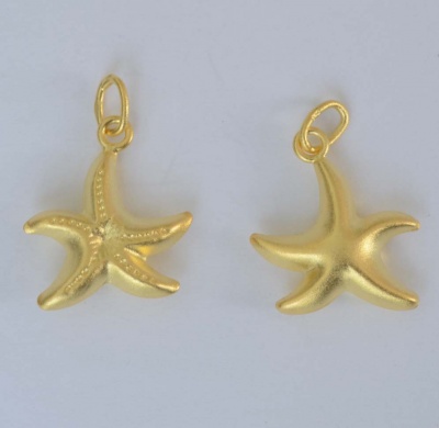 Vermeil Sterling Silver Gold Plated Charm Earring Pendant Puff Starfish Matt  x1