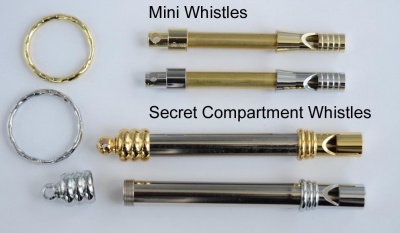 Beadable Whistle Secret Compartment  Needlecase Gold or Chrome Plated x 1