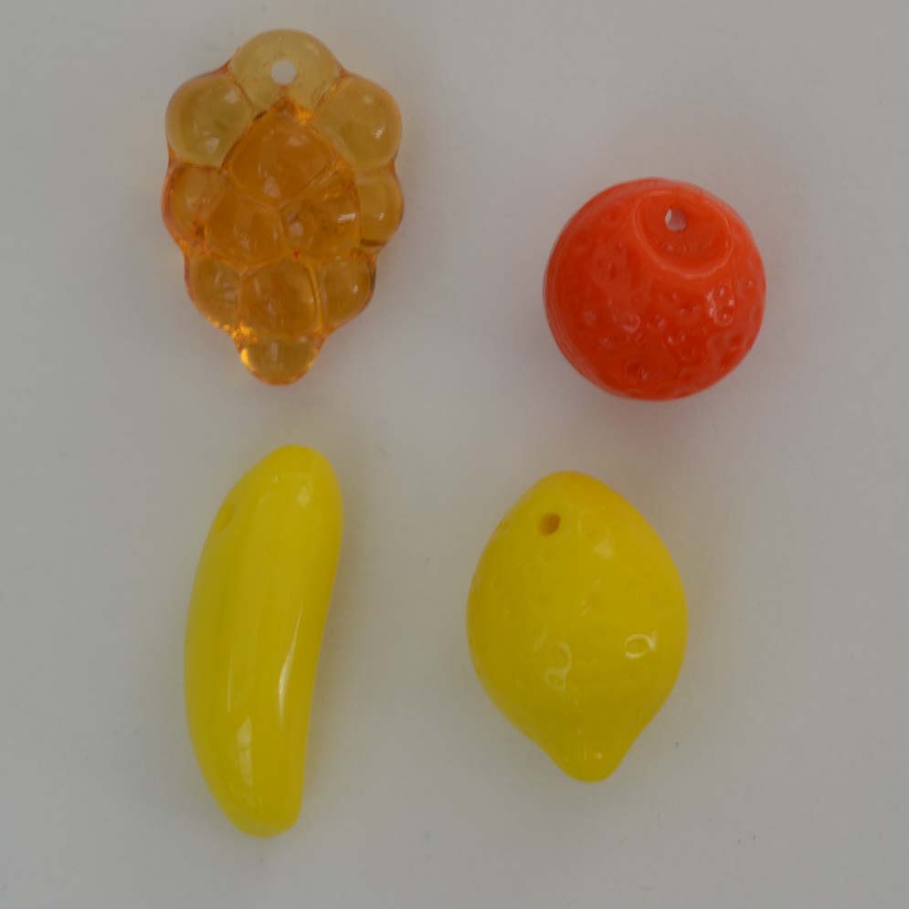 Fruit 3D Yellow Czech  Glass Charm Beads Banana x 9